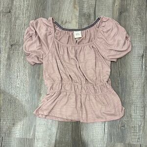 Knox Rose Pink Puff Sleeve Blouse with Ruched and Ruffled Details